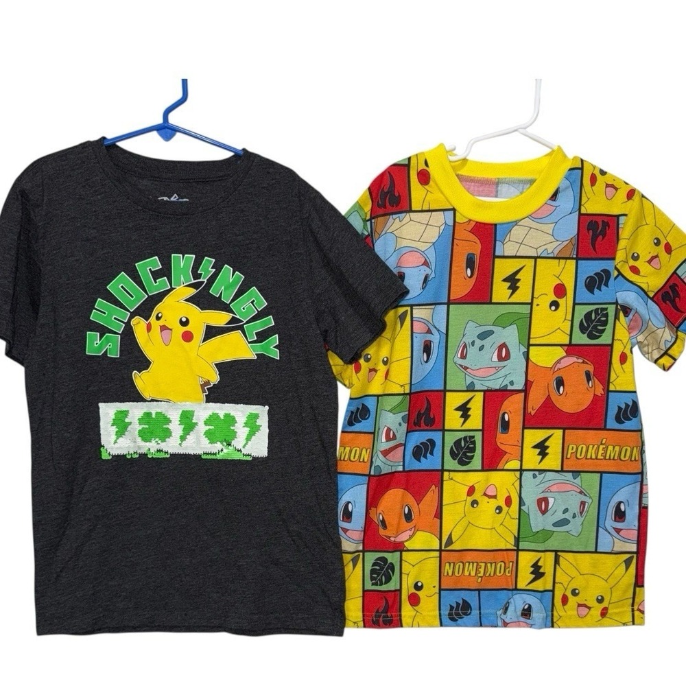 2 Pokemon Shirt Kids Medium Black Pikachu St Patrick's Day & Yellow Multi Image